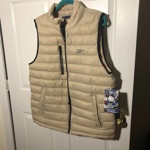 Reebok men's outwear sleeveless puffer jacket, beige cream, size L, NWT